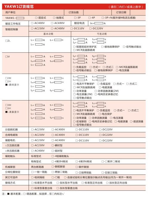 YAKW1 order specification